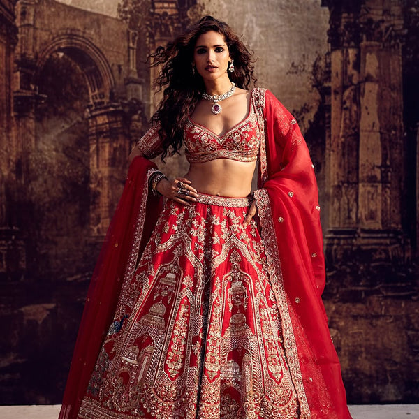 Red Peacock Lehenga
