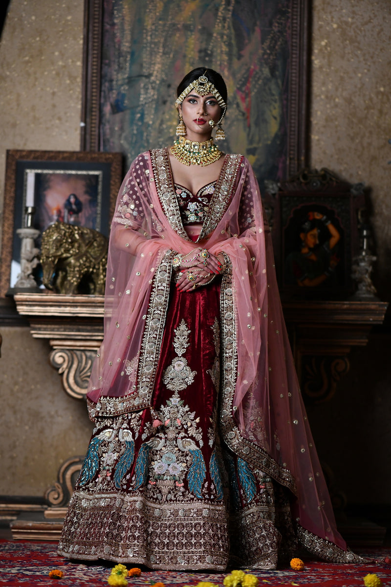 Peacock Maroon Lehenga