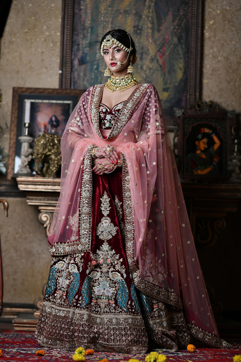 Peacock Maroon Lehenga